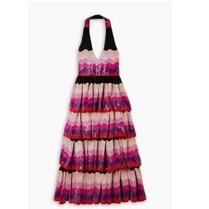 HALPERN Tiered sequined crepe halterneck midi dress size XS /36